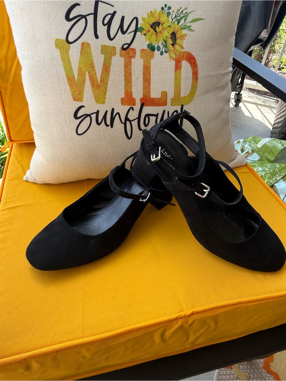 Indigo Black Suede Double-Ankle Strap Heels